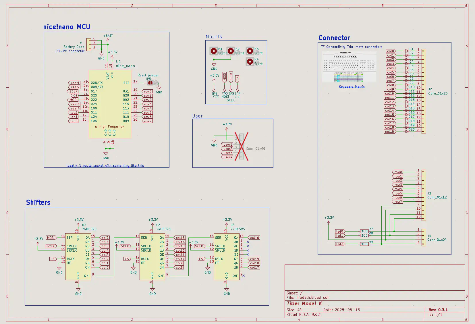 The schematic of the first modelk manufactured in KiCad.